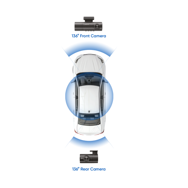 Dash Cam with front, rear & day/night cabin recording